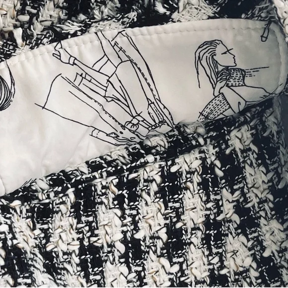 WHBM Houndstooth Tweed Suiting Blazer Fashion Lining Jacket Black White Size 10 - Picture 8 of 13